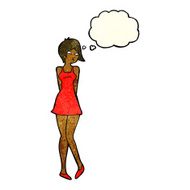 cartoon pretty woman in dress with thought bubble N19