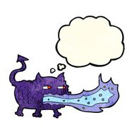 cartoon fire breathing imp with thought bubble N4