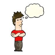 cartoon man sulking with thought bubble N4