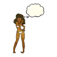 cartoon pretty woman in bikini with thought bubble N4