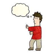 cartoon nervous man waving with thought bubble N8