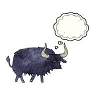 cartoon annoyed hairy ox with thought bubble N2