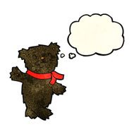 cartoon waving teddy black bear with thought bubble N2
