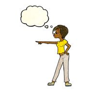 cartoon woman pointing with thought bubble N85