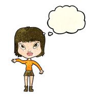 cartoon woman making gesture with thought bubble N4