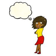 cartoon happy woman with thought bubble N100