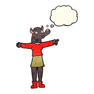 cartoon pointing werewolf woman with thought bubble N2