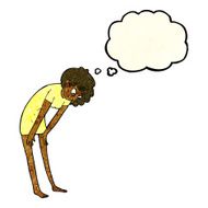 cartoon woman looking at her feet with thought bubble N4