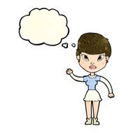 cartoon woman waving with thought bubble N134