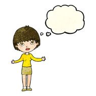 cartoon woman shrugging with thought bubble N24