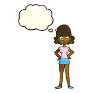 cartoon surprised woman with thought bubble N96