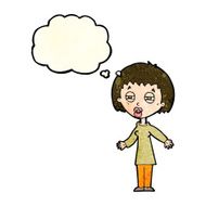 cartoon tired woman with thought bubble N12