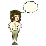 cartoon pretty woman with hands on hips thought bubble N8
