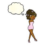 cartoon woman posing in dress with thought bubble N14