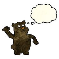cartoon waving black bear with thought bubble N21