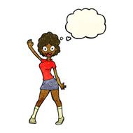 cartoon woman dancing with thought bubble N12
