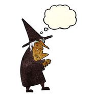 cartoon ugly old witch with thought bubble N4