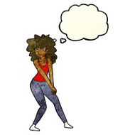 cartoon woman posing with thought bubble N10