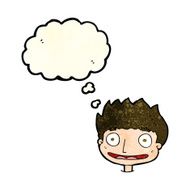 cartoon happy boy with thought bubble N92