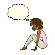 cartoon woman sitting with thought bubble N7