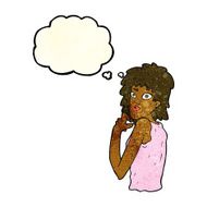 cartoon surprised woman with thought bubble N97