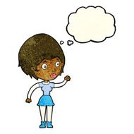 cartoon woman waving with thought bubble N136