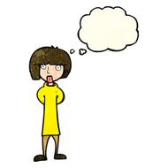 cartoon curious woman with thought bubble N20