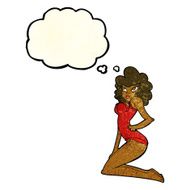 cartoon pin-up woman with thought bubble N4
