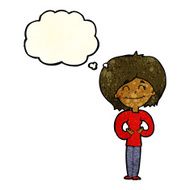 cartoon happy woman with thought bubble N103