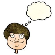 cartoon happy boy&#039;s face with thought bubble N8