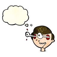 cartoon excited boy&#039;s face with thought bubble N4