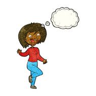 cartoon laughing woman with thought bubble N4