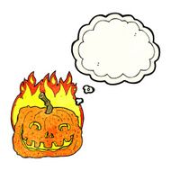 cartoon burning pumpkin with thought bubble N2