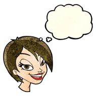 cartoon pretty female face with thought bubble N39
