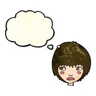 cartoon unhappy girl with thought bubble N8