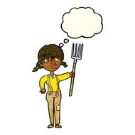 cartoon farmer girl with thought bubble N4