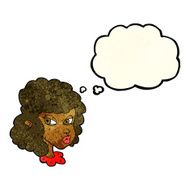 cartoon suspicious woman with thought bubble N8