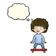 cartoon boy on skateboard with thought bubble N4