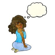 cartoon woman posing with thought bubble N12