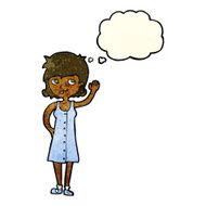 cartoon pretty woman waving with thought bubble N36