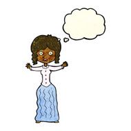 cartoon worried victorian woman with thought bubble N4