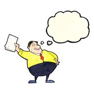 cartoon boss waving papers with thought bubble N4