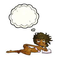 cartoon woman posing in underwear with thought bubble N4