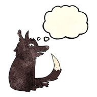 cartoon wolf sitting with thought bubble