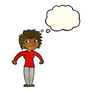 cartoon woman shrugging shoulders with thought bubble N196