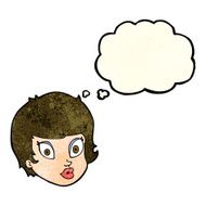 cartoon surprised female face with thought bubble N25