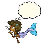 cartoon mermaid blowing kiss with thought bubble N4