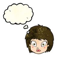 cartoon surprised female face with thought bubble N26
