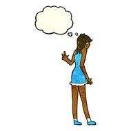 cartoon woman waving with thought bubble N137
