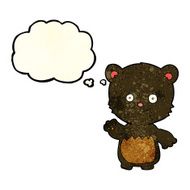 cartoon little black bear waving with thought bubble N2
